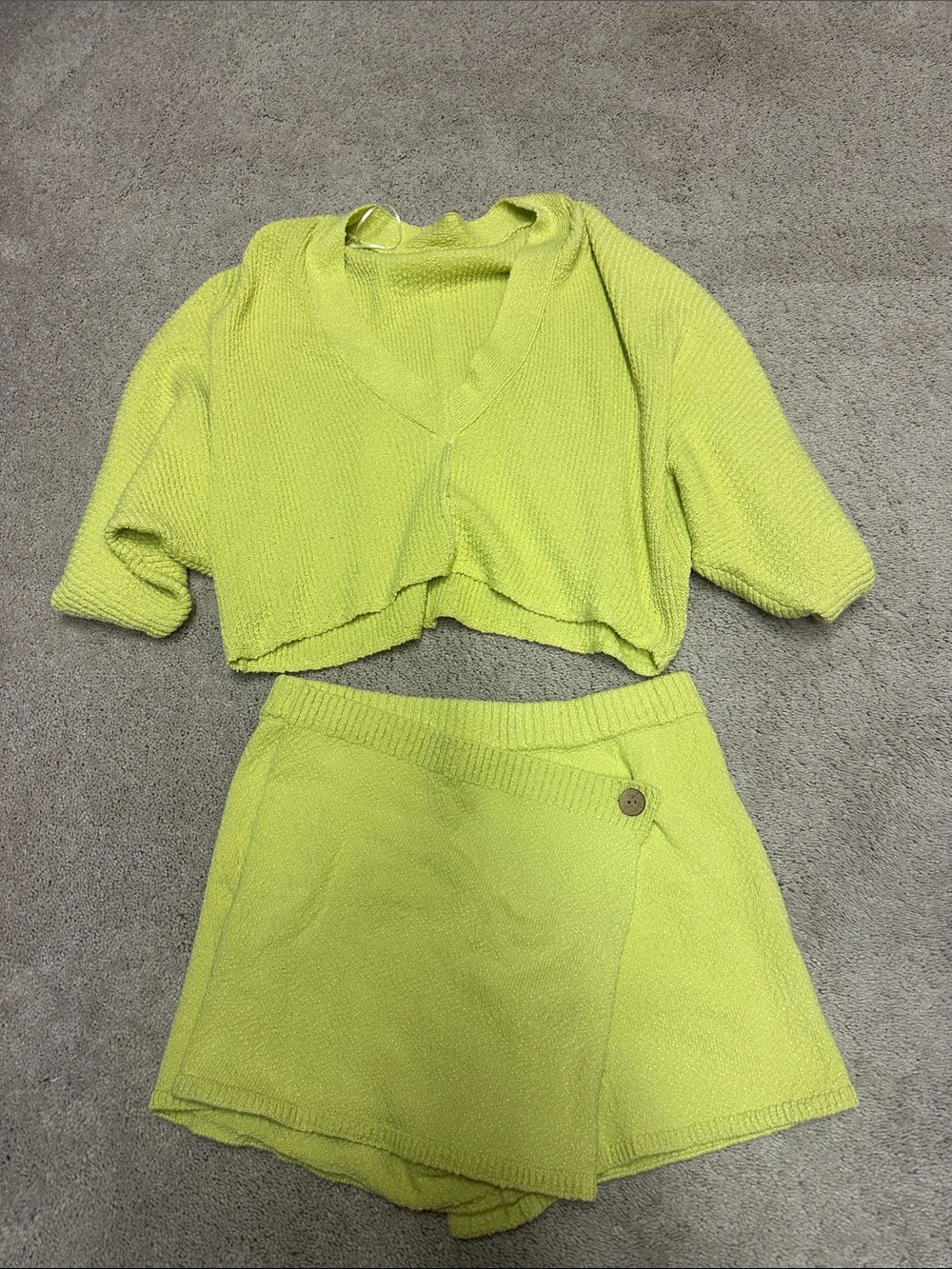 Free People Bright Lime Cropped V-Neck Top and Skort Set